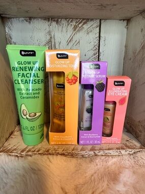 b.pure Glow Up Skincare Set | 4-Piece Bundle | Cleanser, Toner, Serum, Eye Cream